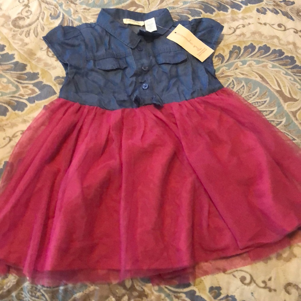 Little girls denim top with crinoline pink bottom